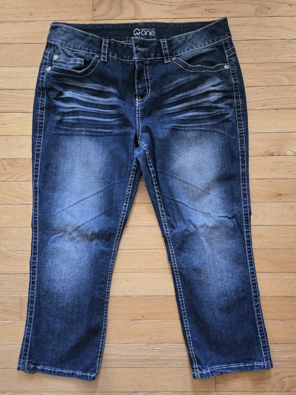 Warehouse One Dark Blue Denim Jeans with Contrast Stitching